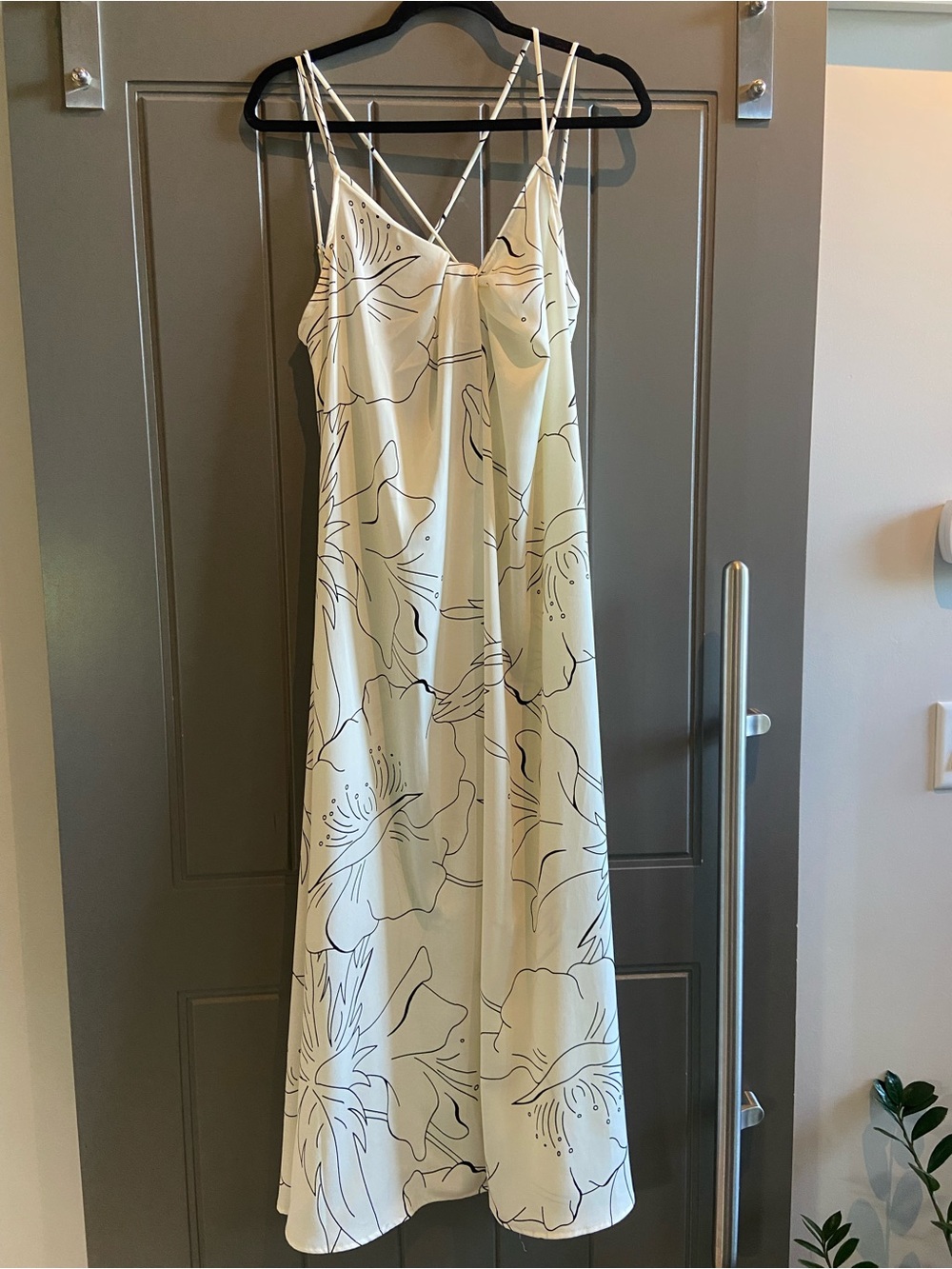 Banana Republic White Dress with Black Sketch Floral Print
